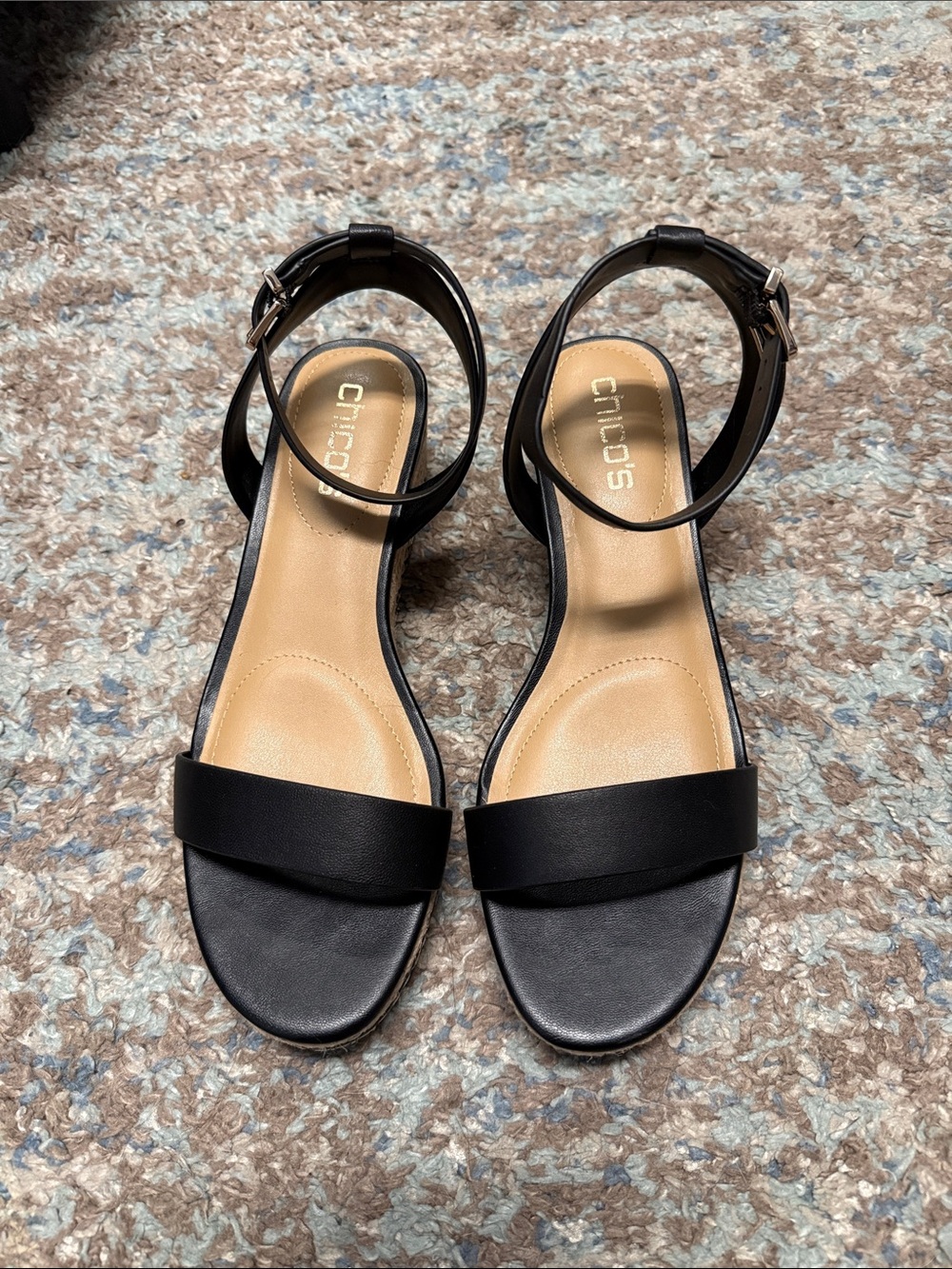 Chico's Black Ankle-Strap Wedge Sandals 8M